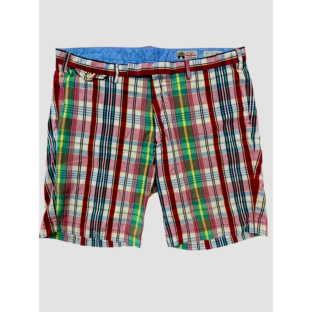 Vintage POLO Ralph Lauren Madras Plaid‎ Shorts Sz 36 Flaws Preppy Classic
